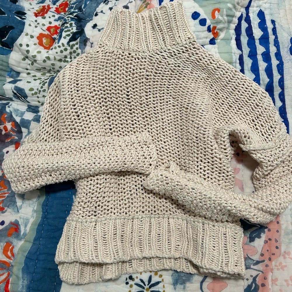 100% cotton free people chunky knit cream turtleneck sweater